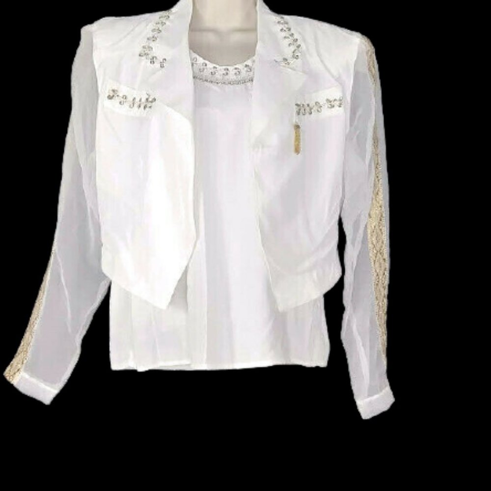 1980's Gold White 2 Piece Crop Jacket and Tank Set